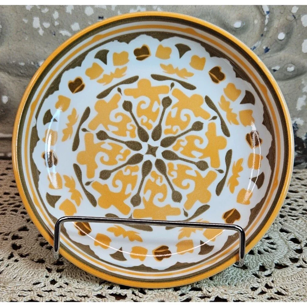 Boho Style Ceramic Cat Food Dish Bowl Plate w/ Slip-guard Peach & Grey (read)